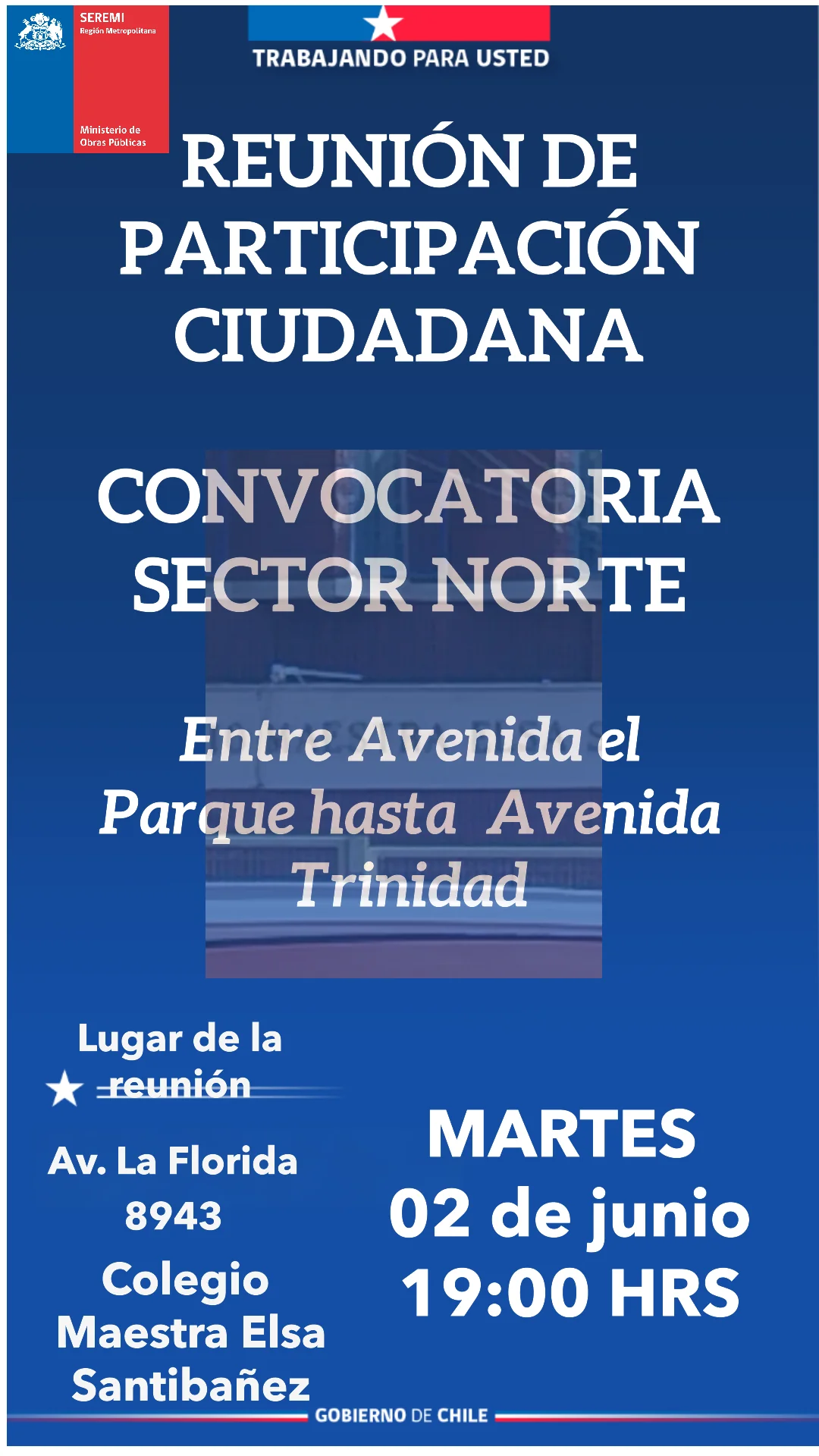 Convocatoria a reunión de Participación Ciudadana del sector Norte del estudio de aguas lluvias de La Florida.