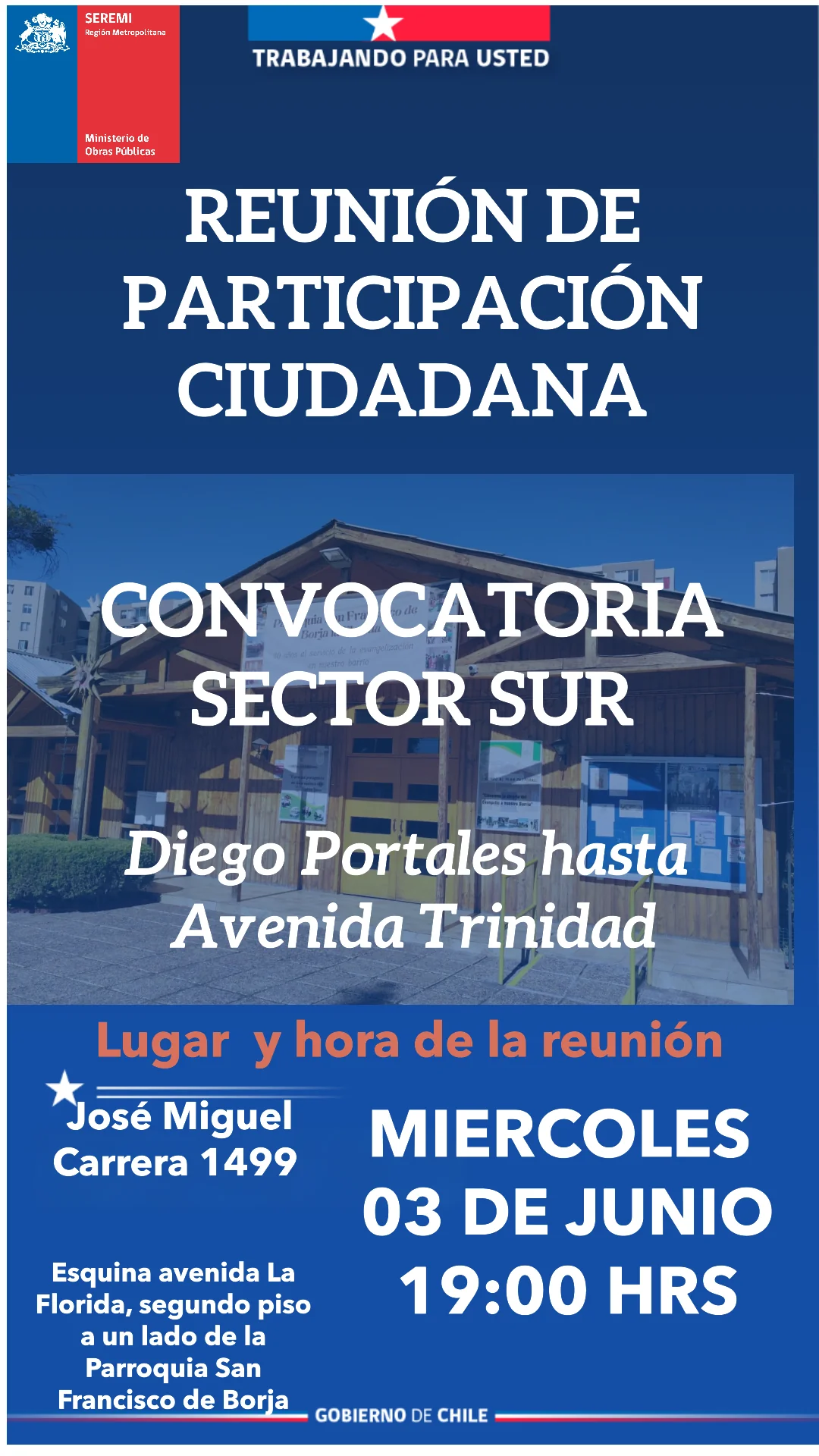 Convocatoria a reunión de Participación Ciudadana del sector Sur del estudio de aguas lluvias de La Florida.